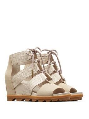 Sorel Joanie II Lace-up Wedge Sandal Soft Taupe Size 8.5